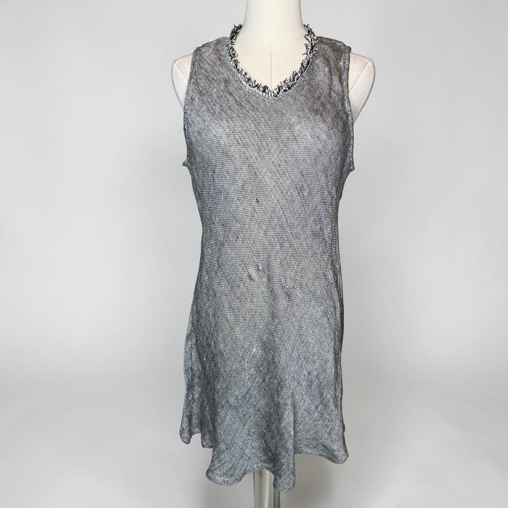 Namsar 100% Linen Woven Sleeveless Tunic Top with Fringe Collar‎ size XL